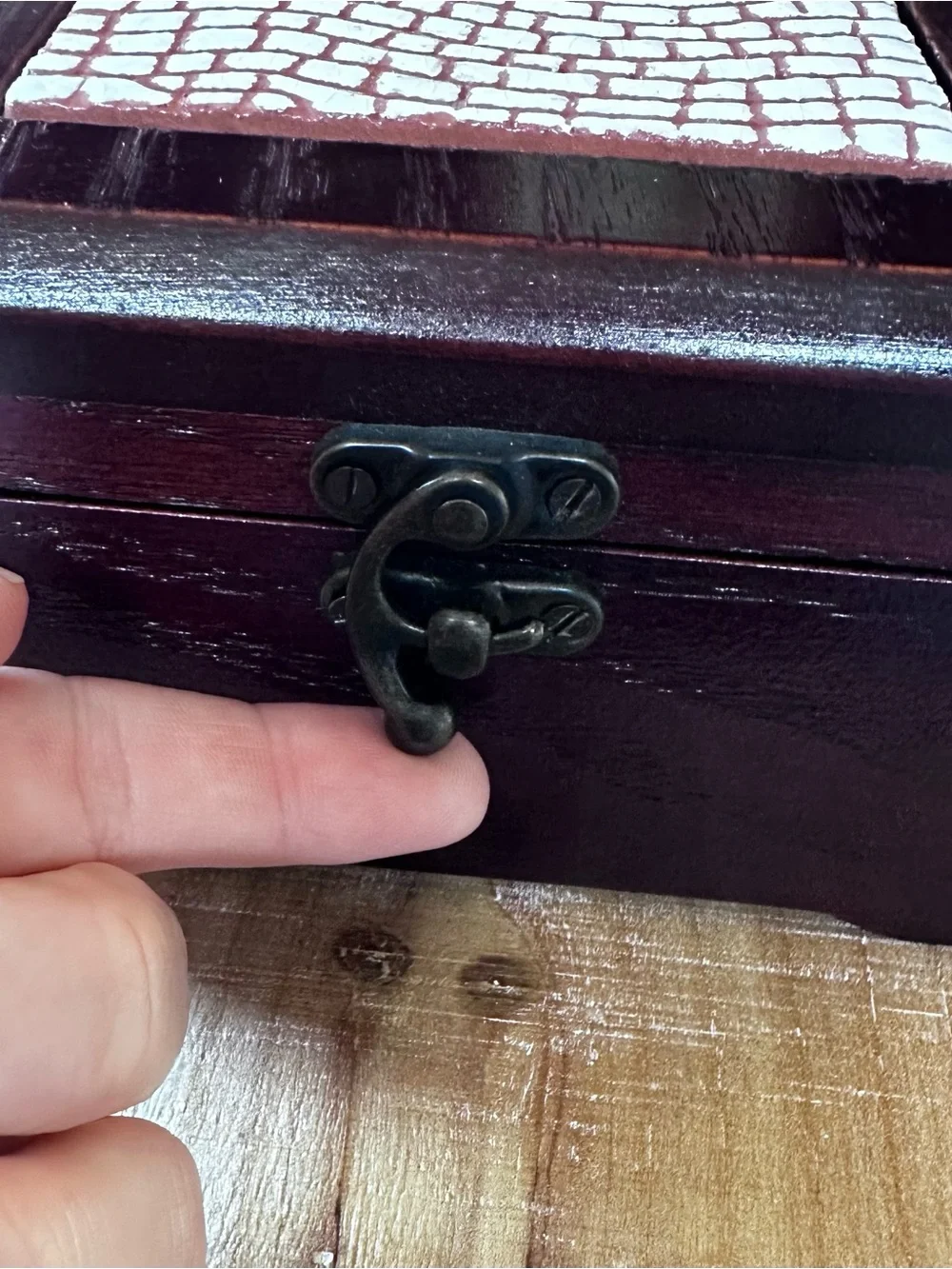 Handcrafted Dark Wood Jewelry Box with Decorative Tile